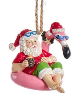 Kurt Adler Beach Santa Sitting On A Flamingo Float Ornament