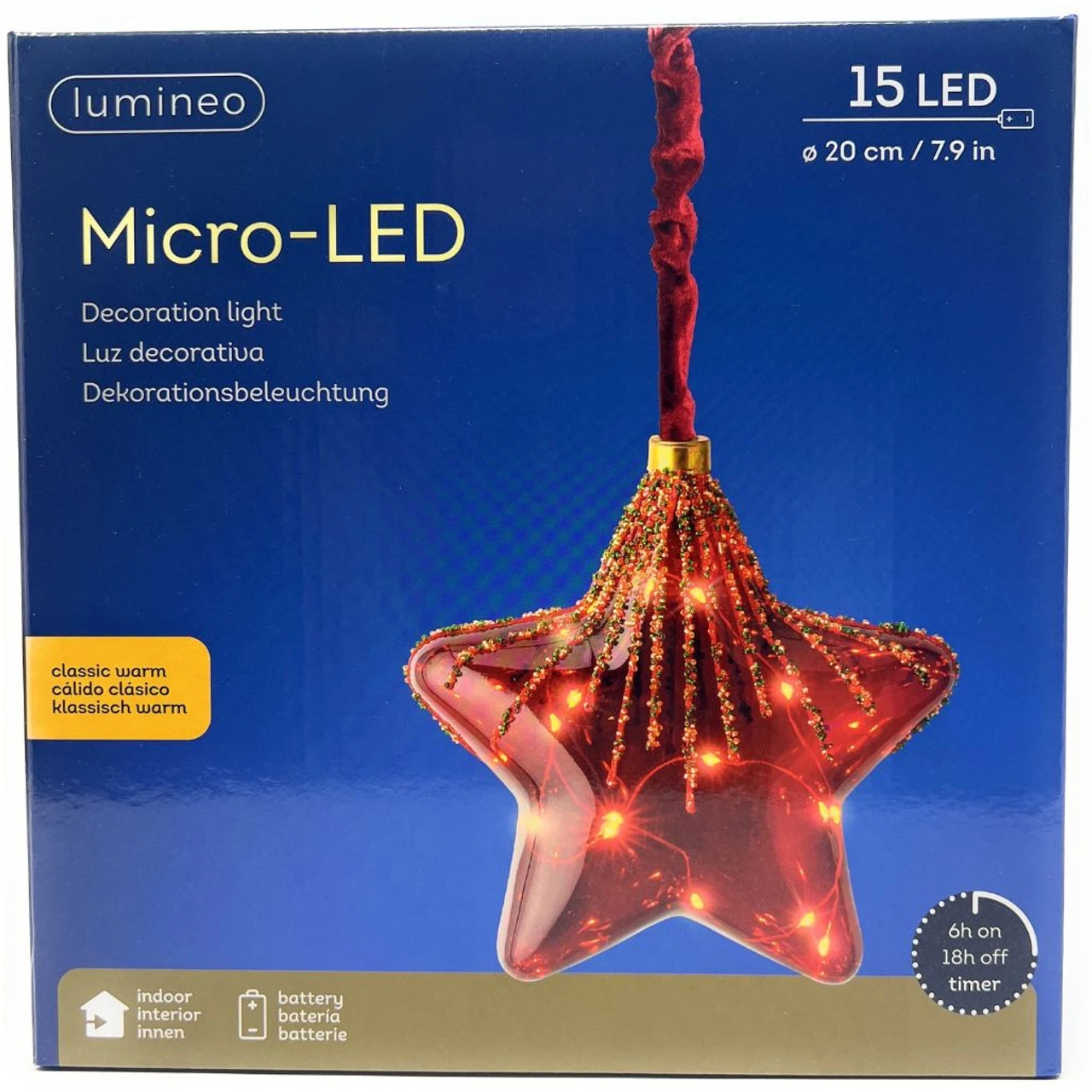 Lumineo Micro LED Red Glass Star 3 Lumineo Micro LED Red Glass Star