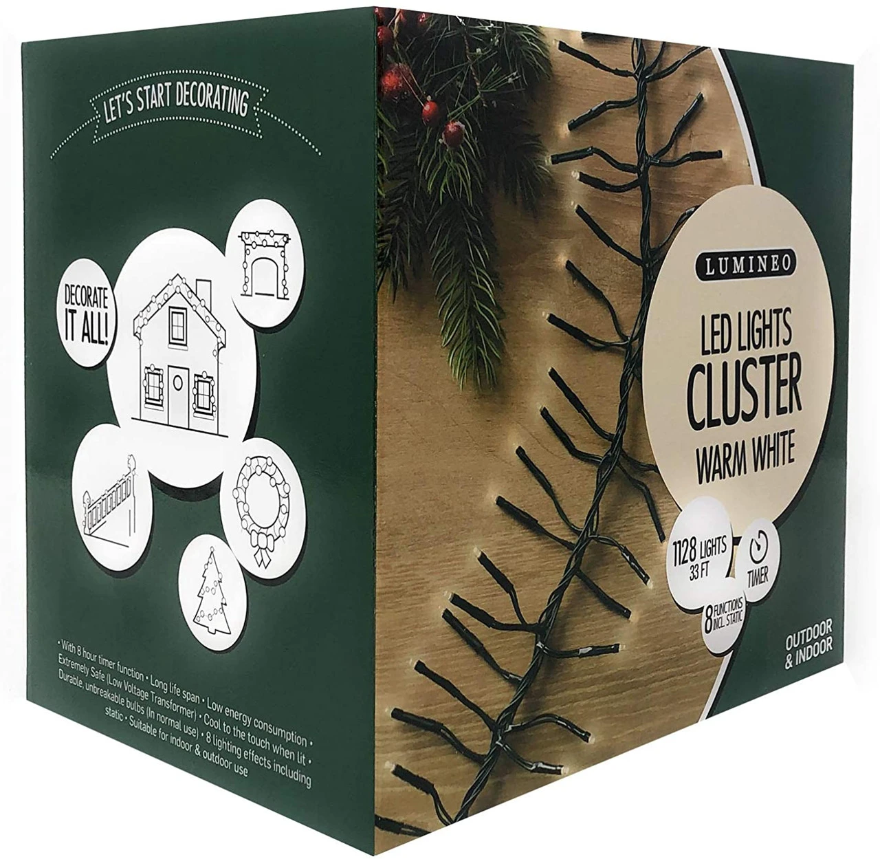 Lumineo 1128 LED Warm White Cluster Lights Green Wire 4 Lumineo 1128 LED Warm White Cluster Lights Green Wire - Image 2