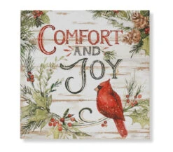 11.8" Evergergreen Wooden Block With The Insignia "Comfort & Joy"