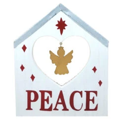 Peace Angel In Heart Wood Sign
