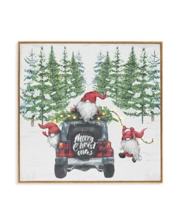 Light-Up Gnomes In A Red Truck Wall Decor