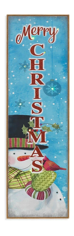 31.5" Lit Wooden Outdoor Porch Sign With Insignia "Merry Christmas"
