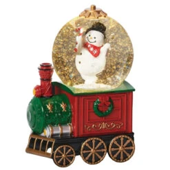 Train Water Globe Shimmer With Snowman