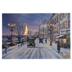22.8" Decorative LED Lighted Canvas Paris Scene With Flashing Effect