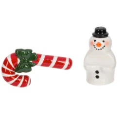 Snowman And Candy Cane Salt & Pepper Shaker Set
