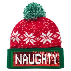 Naughty Or Nice Sequin Knit Pom Hat  -Christmas 1 Reversible Naughty Or Nice Knit Hat naughty 39799.1680632470