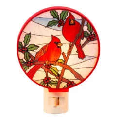 Winter Cardinals Round Night Light