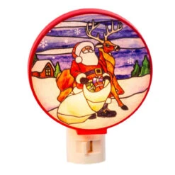 Santa With Reindeer Round Night Light