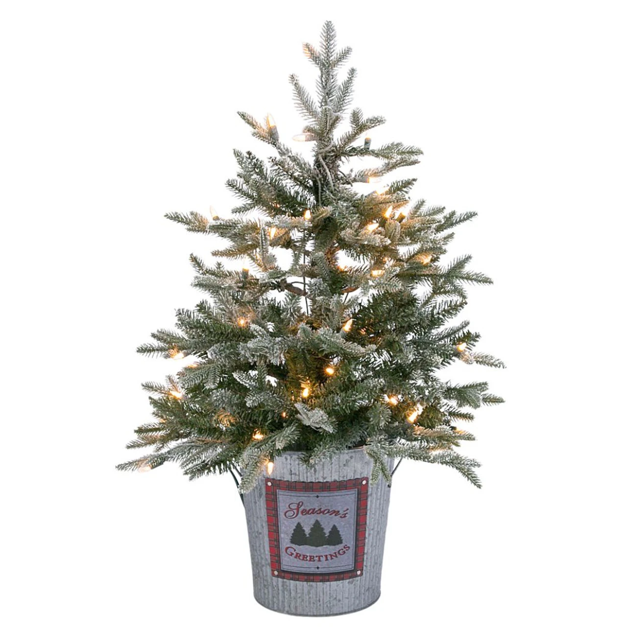 3 Foot Lit Warm Glow Artificial Fir Tree In Corrugated Metal Pot