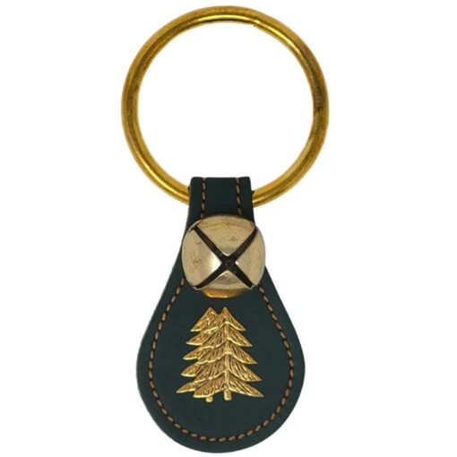 Green Leather Charm With Trees And Bell Door Hanger