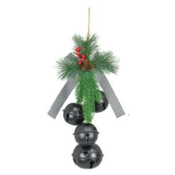 Black Pine And Ribbon Sleigh Bell Hanger