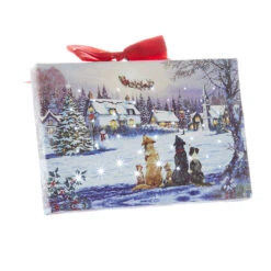Dogs Watching Santa Lighted Print With Easel Back Ornament, 6-inch Height