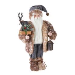 19" Santa With Fawn Fur Jacket Figurine