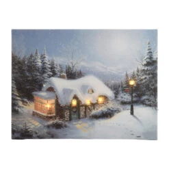 LED Winter Cottage Scene Canvas Print