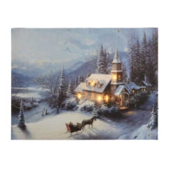 LED Winter Church Scene Canvas Print
