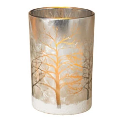 Large Silver Forest Design Candle Holder