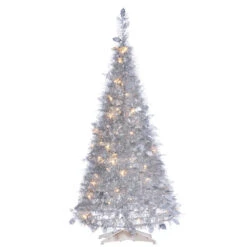 4 Foot High Pop Up Silver Lighted Christmas Tree