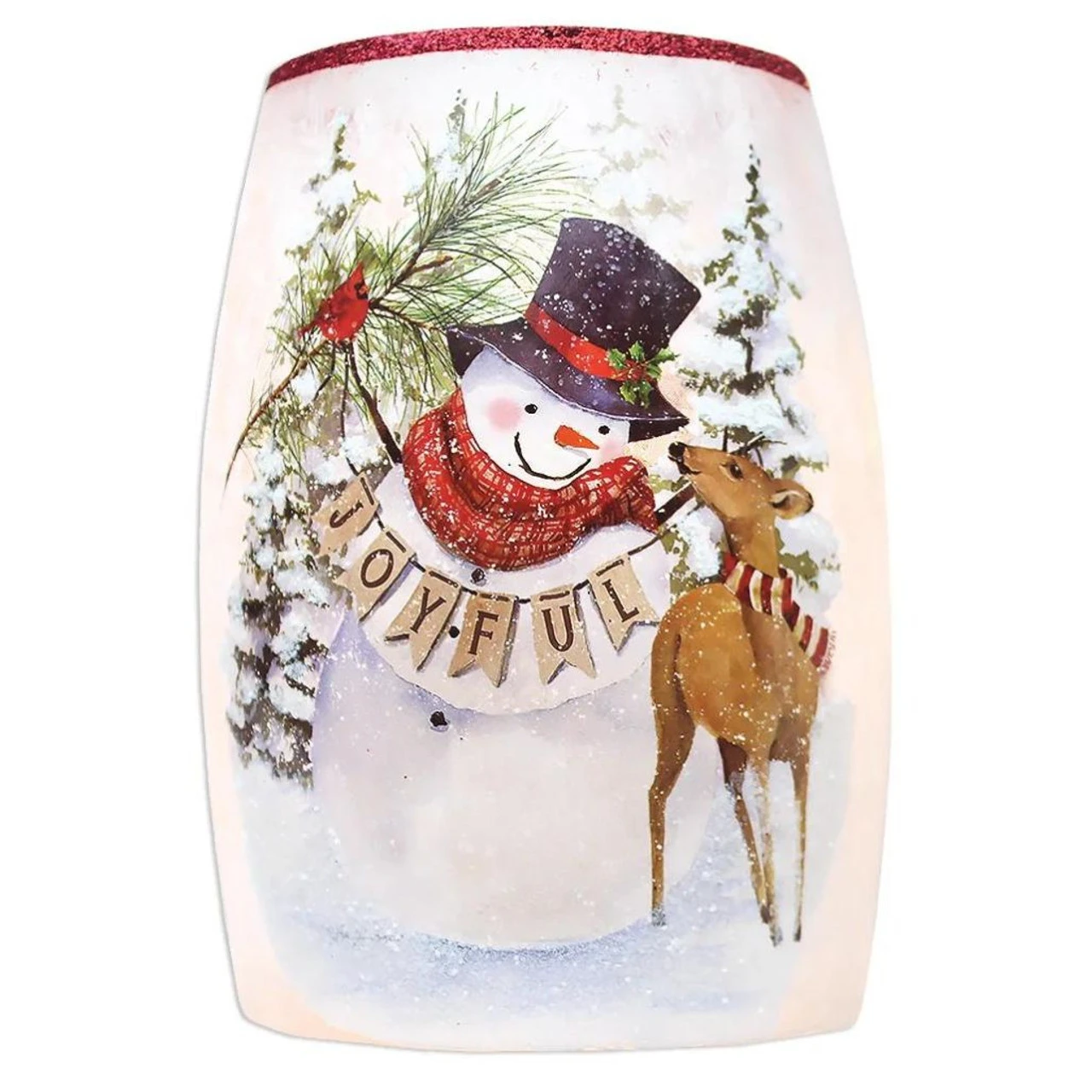 Small Lit Joyful Snowman With Deer Vase 3 Small Lit Joyful Snowman With Deer Vase