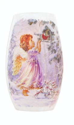 Stony Creek, 5.5" Vase Shaped Decorative Light, Painted With Angle In Snow And Birdhouse