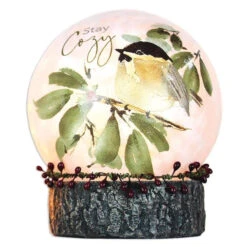 Stay Cozy Lit Glass Ball On Base