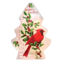 Lit Vintage Cardinal Postcard Tree Lamp