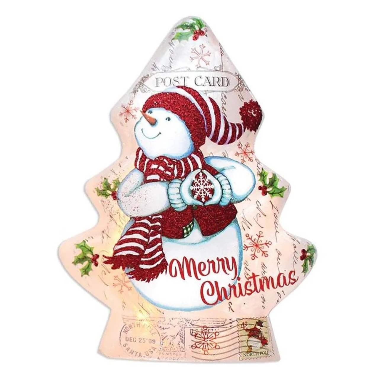 Lit Vintage Snowman Postcard Tree Lamp