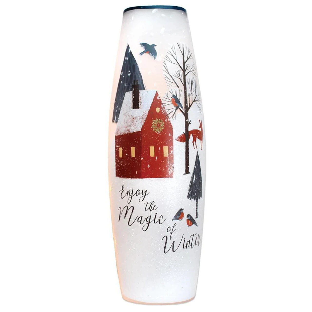 Large Enjoy The Magic Of Winter Lit Glass Vase 3 Large Enjoy The Magic Of Winter Lit Glass Vase