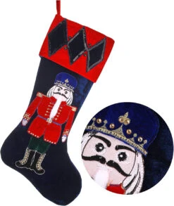 25" Red And Black Velvet Nutcracker Christmas Stocking