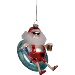 Primitives By Kathy Santa Claus On Floaty Hanging Glass Ornament