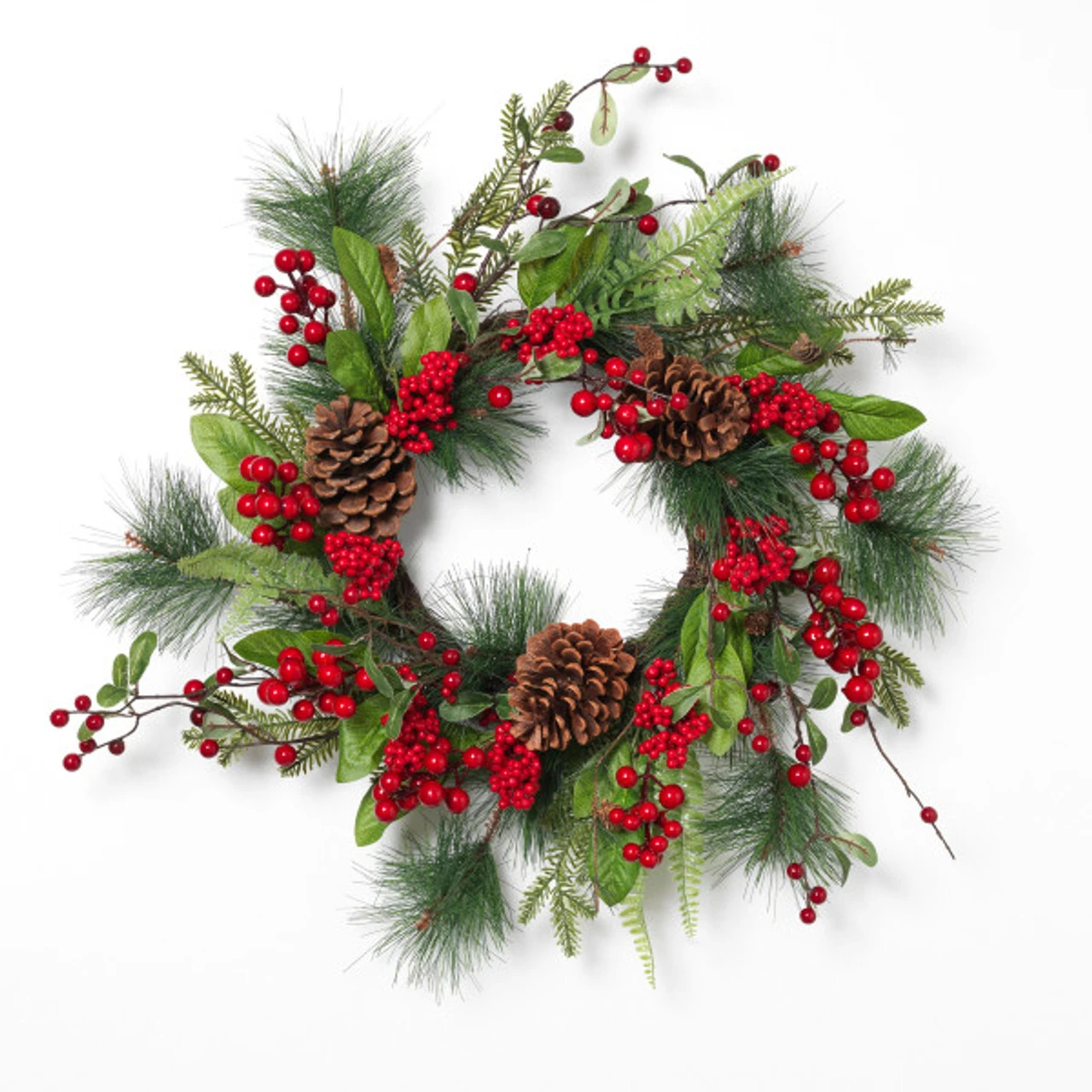 Holiday Pine With Berries & Pinecone Wreath, 24 Inches 3 Holiday Pine With Berries & Pinecone Wreath, 24 Inches