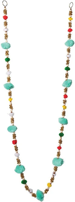 Jingle Bell, Wood Bead & Pom Pom Garland