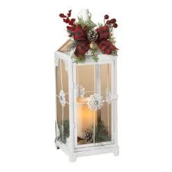 White LED Lantern W/Candle