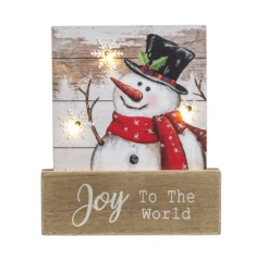 "Joy To The World" Lit Up Snowman Plaque