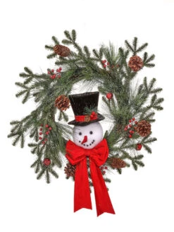 24" Frosted Spruce Snowman With Bow Wreath