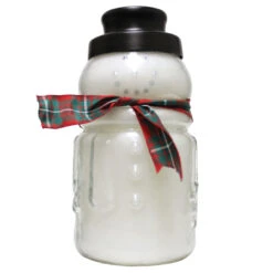30oz Large Snowman With Red & Green Scarf Fragranced Jar Candle With 150 Hour Burn Time