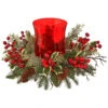 16" Red Glass Candle Holder Sitting On Spruce, Cedar, And Holly -Christmas nBsPa8Pg 37374.1617200342