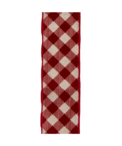 Kurt Adler Red And Tan Gingham Pattern Double Wire Ribbon